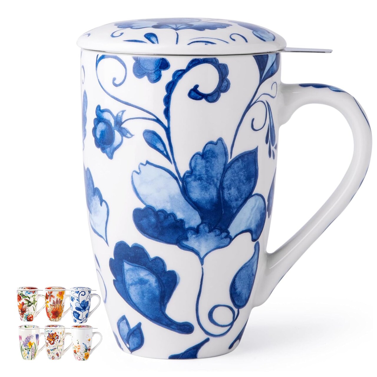 Tea Mug with Infuser and Lid, 18 Ounce Large Ceramic Loose Leaf Cup, Microwave, Dishwasher Safe, Perfect for Tea Lovers